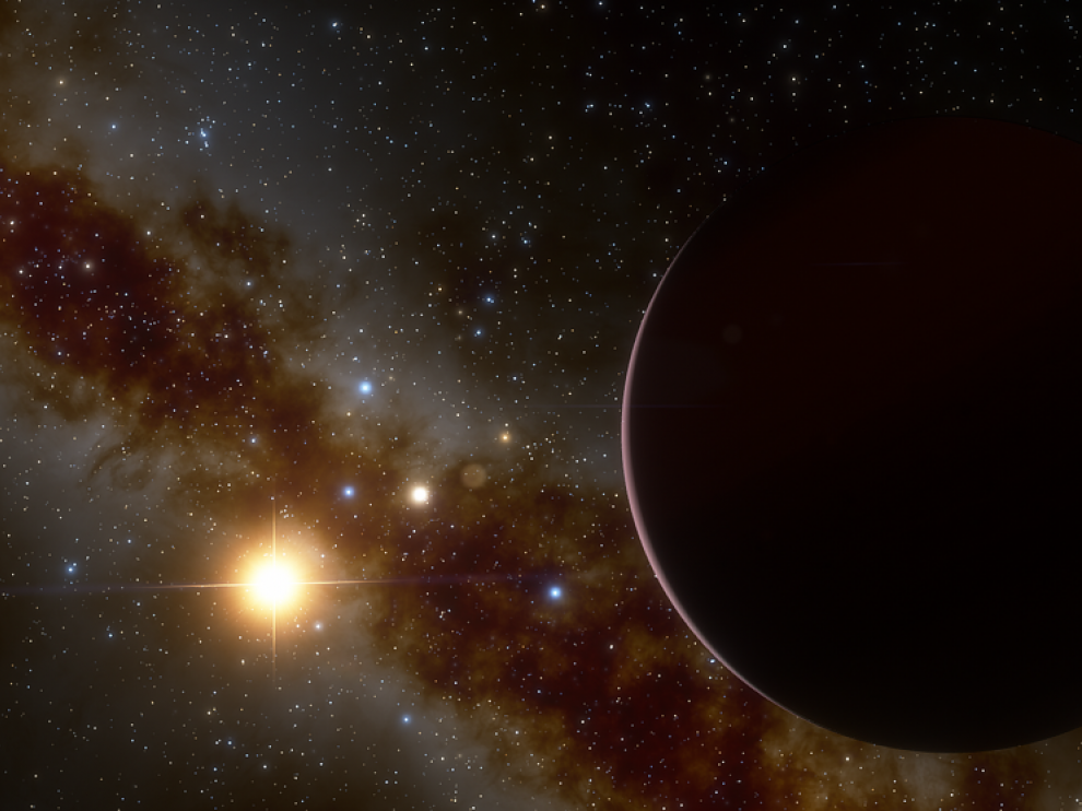 Recreación del planeta gigante gaseoso orbitando alrededor de su estrella.