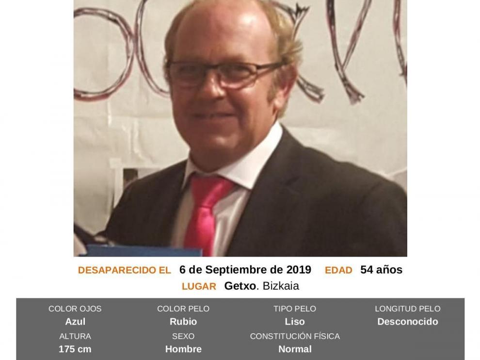 Cartel de búsqueda de José Antonio Delgado, el vecino de Getxo encontrado muerto en Zaragoza.