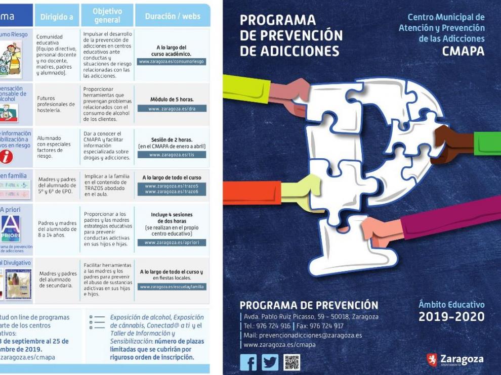 Portada del folleto informativo del programa de prevención