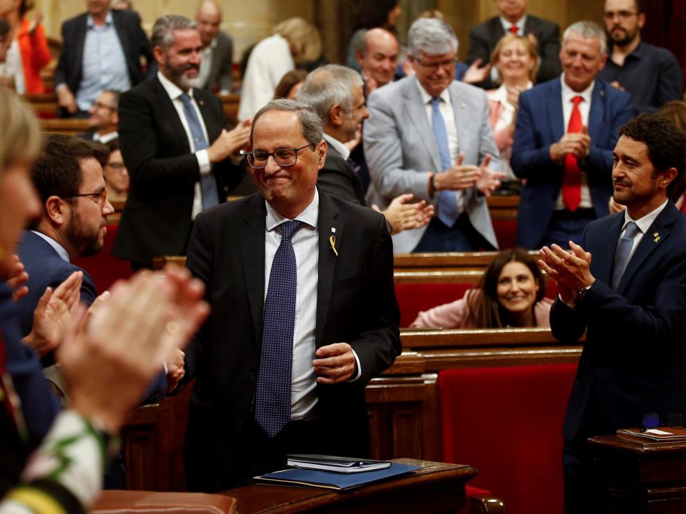 Torra, este lunes tras superar la moción de censura.
