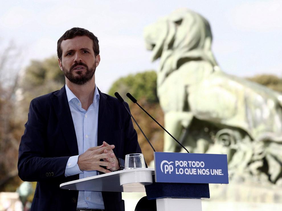 Pablo Casado durante la presentación de la campaña electoral.