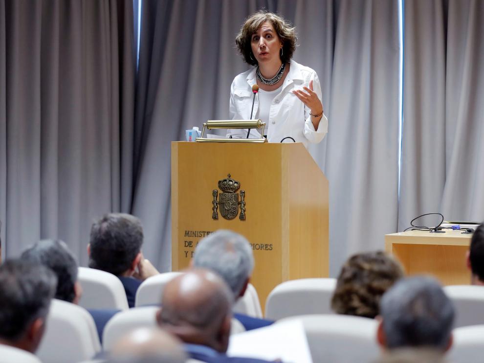 Irene Lozano, en su reunión del este lunes con diplomáticos acreditados en España.