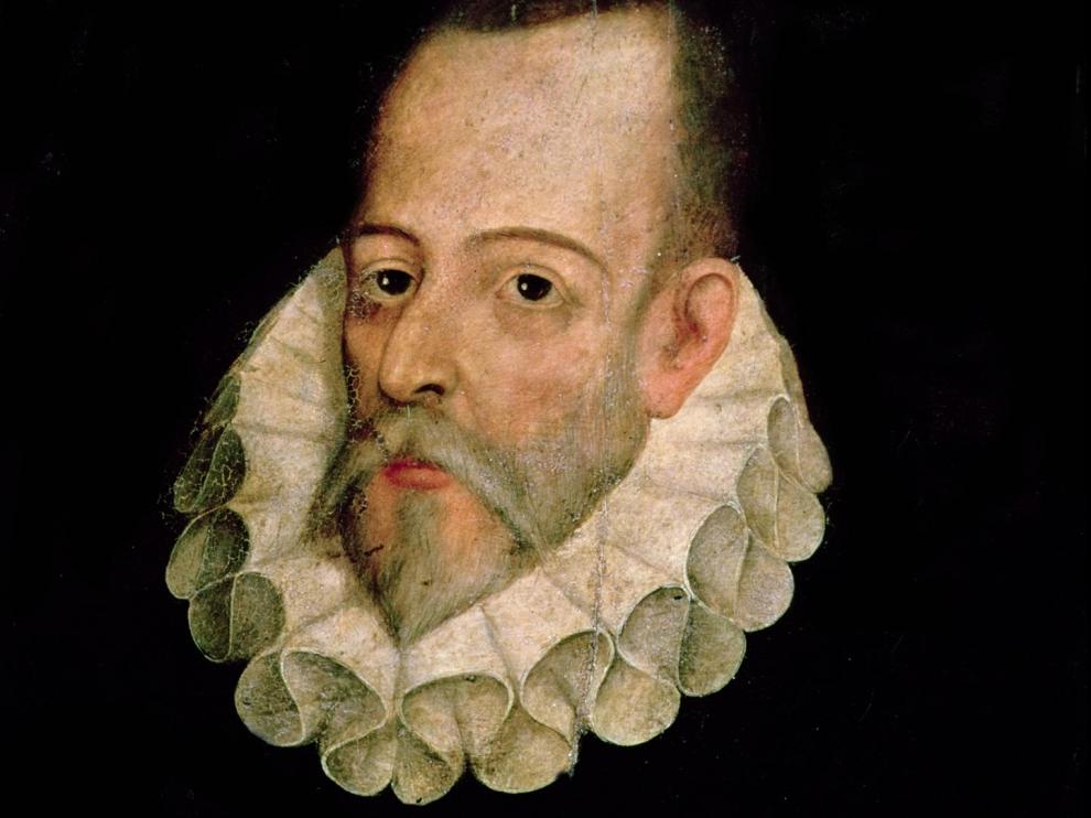 IND119216 Portrait of Miguel de Cervantes y Saavedra (1547-1615) 1600 (oil on panel) by Jauregui y Aguilar, Juan de (c.1566-1641); Real Academia de la Historia, Madrid, Spain; Index; Spanish, out of copyright IND119216