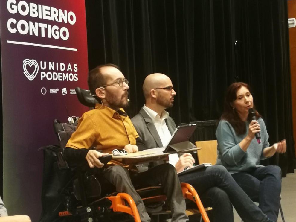 El candidato de Unidas Podemos al Congreso de los Diputados por Zaragoza, Pablo Echenique, este martes en la capital aragonesa