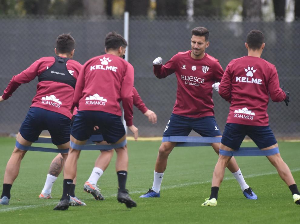 Juan Carlos, de frente, en el entrenamiento matinal de este miércoles.