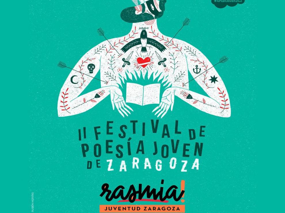 Cartel de la segunda edición del Festival de Poesía Joven de Zaragoza Rasmia!