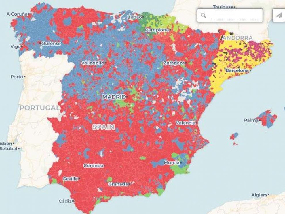 Mapa de los resultados de las elecciones generales del 10N por municipios