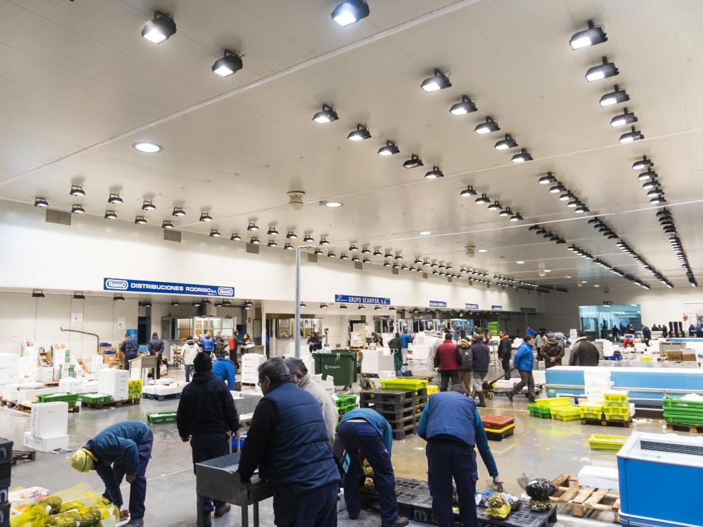 Vista general de una madrugada en el Mercado Mayorista de Pescados en Mercazaragoza.