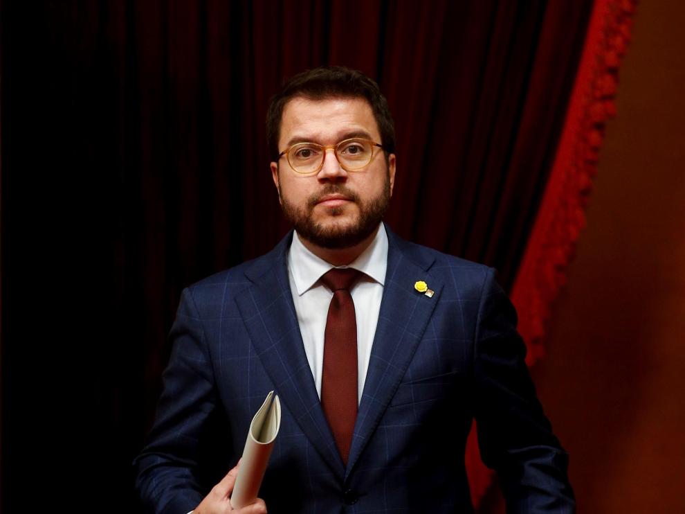 Pere Aragonès a su llegada al Palament este miércoles.