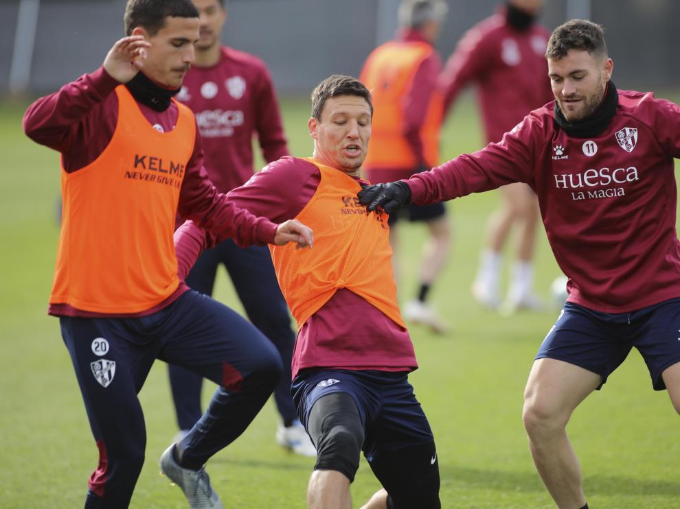 Imagen del entrenamiento de la SD Huesca este jueves.
