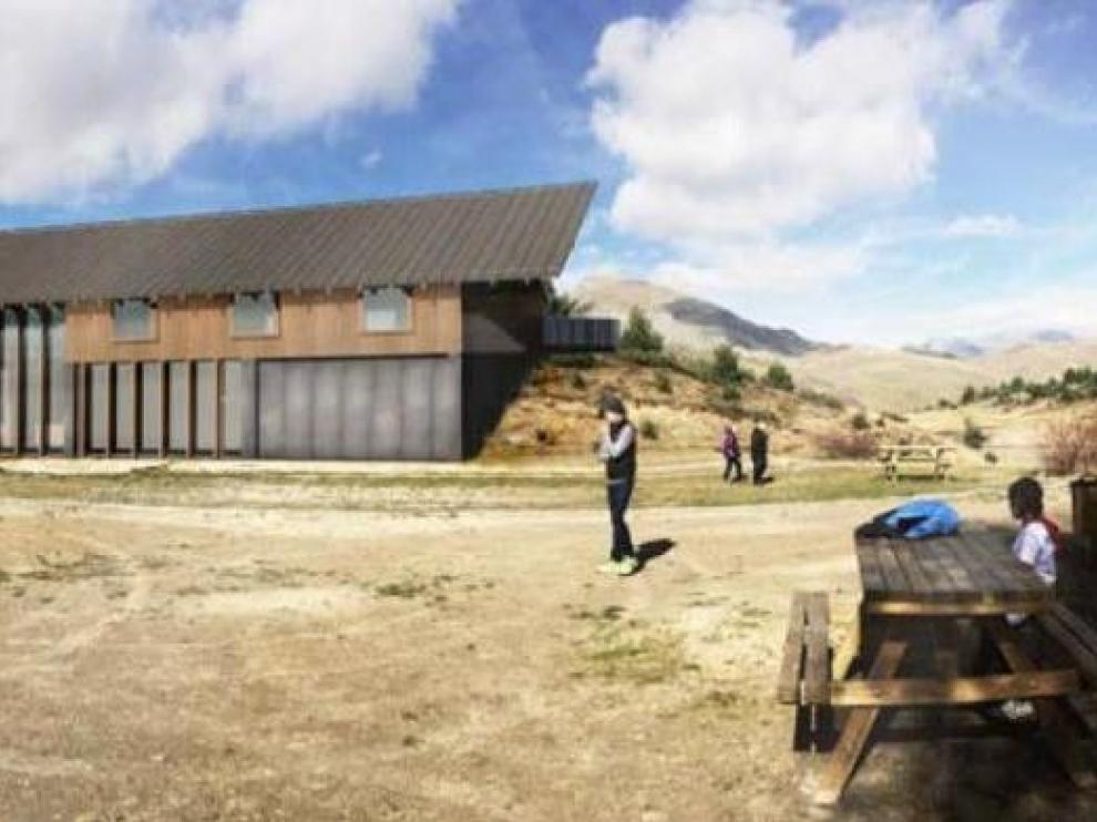Reproducción virtual del refugio de montaña que se proyecta junto al embalse de Tramacastilla de Tena.