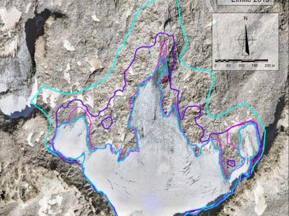 La imagen muestra el retroceso del glaciar desde 1991.