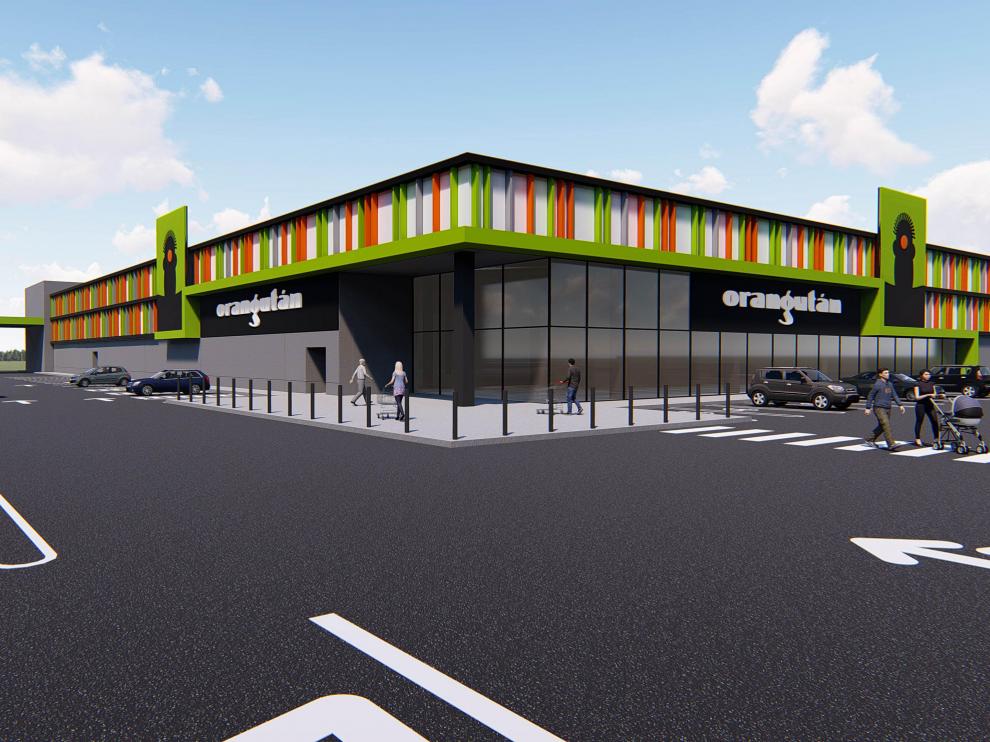 Maqueta del nuevo edificio del supermercado Orangután en Monzón.