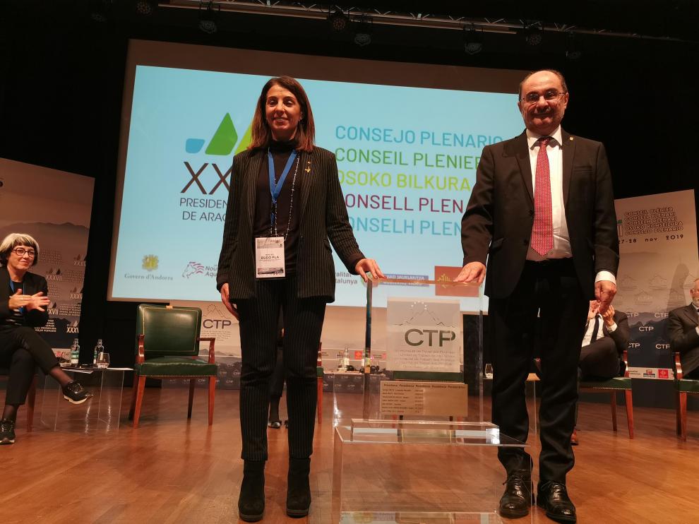 Javier Lambán y Meritxell Budón, durante el acto celebrado en Jaca.