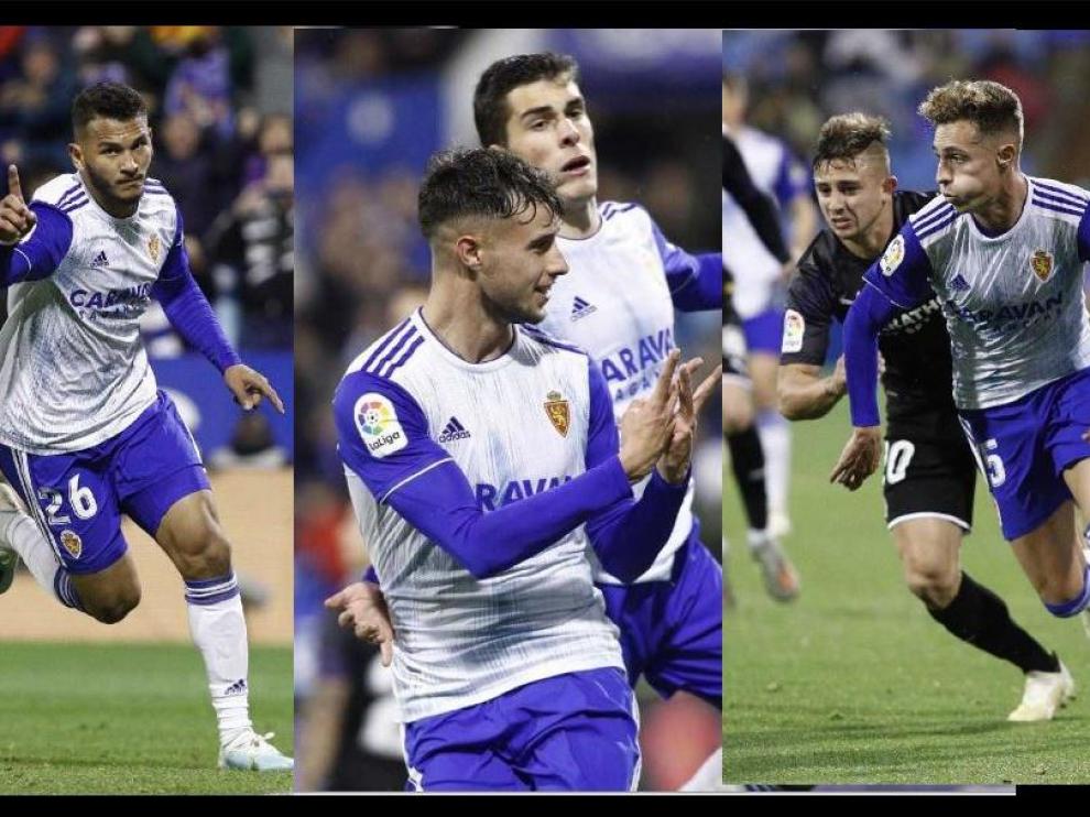 Suárez, Puado, Soro y Blanco, los cuatro 'baby delanteros' del Real Zaragoza ante el Girona.