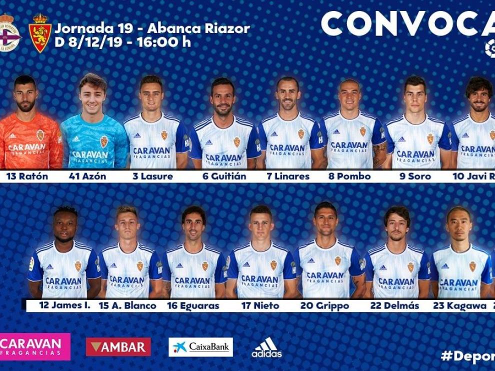 Convocados por Víctor Fernández para el encuentro del Real Zaragoza frente al Deportivo.