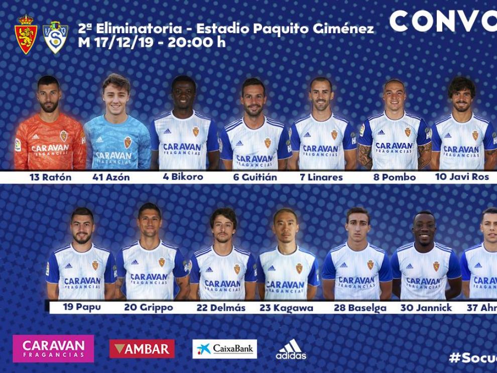 Convocatoria del Real Zaragoza para el partido de Copa del Rey contra el Socuéllamos.