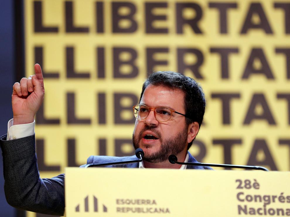 Pere Aragonès, durante su intervención en el congreso nacional de ERC.