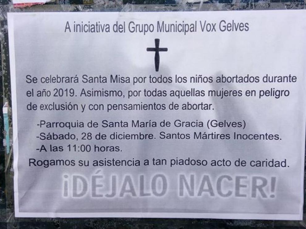 Vox convoca a una misa en Gelves (Sevilla) por "niños abortados" y mujeres que piensan abortar.