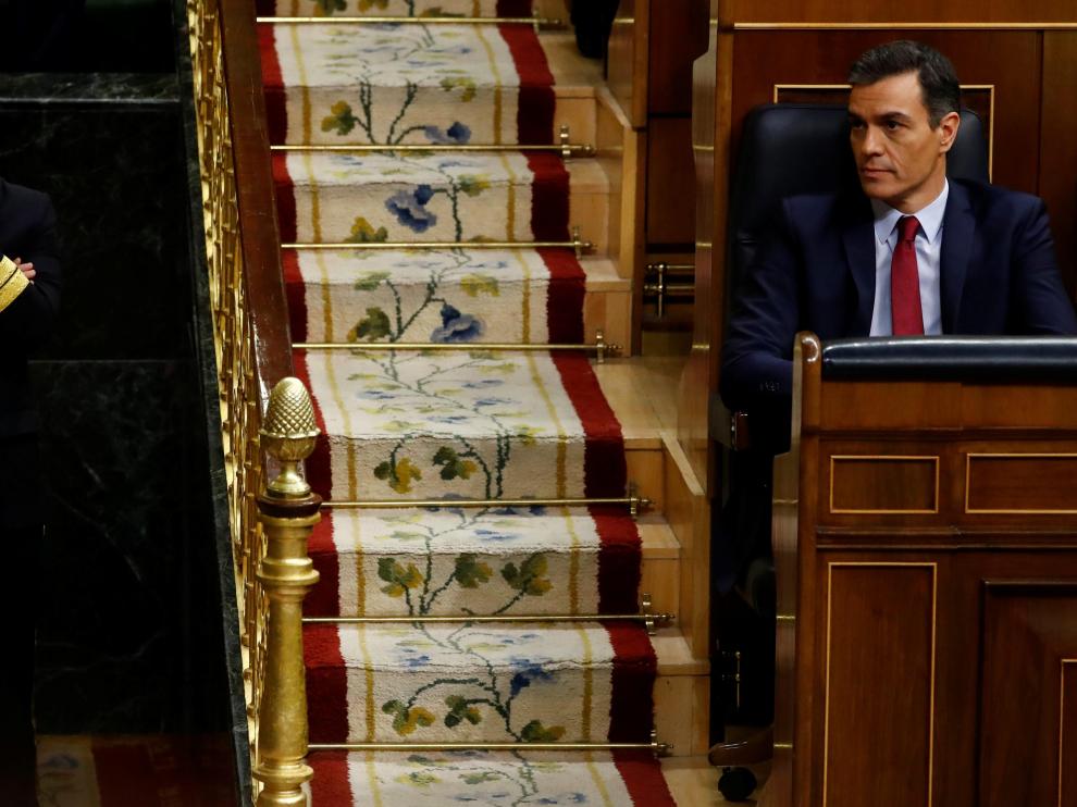 Pedro Sánchez, antes de la votación en la sesión de investidura que le ha dado la presidencia