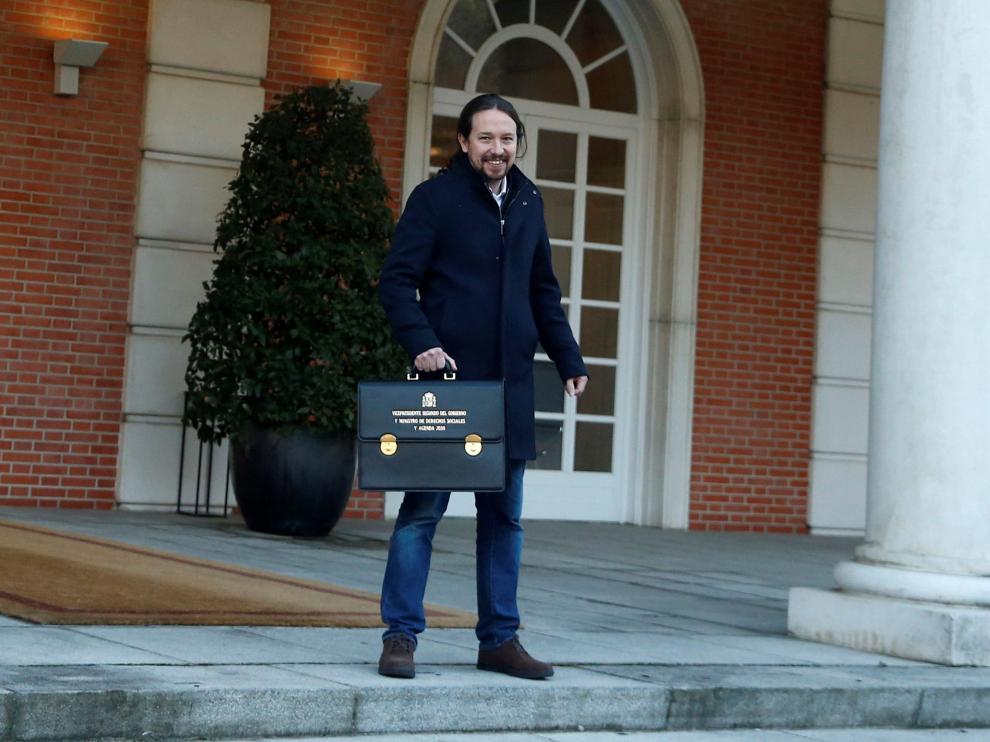 Pablo Iglesias, en la Moncloa, justo antes de su primer Consejo de Ministros.