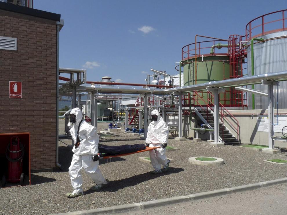 Imagen del simulacro por una amenaza química que se llevó a cabo hace unos meses en Sabiñánigo.