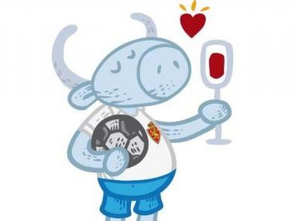 Ilustración de Antonio, el personaje de la etiqueta Beso de Vino ataviado con el uniforme zaragocista.
