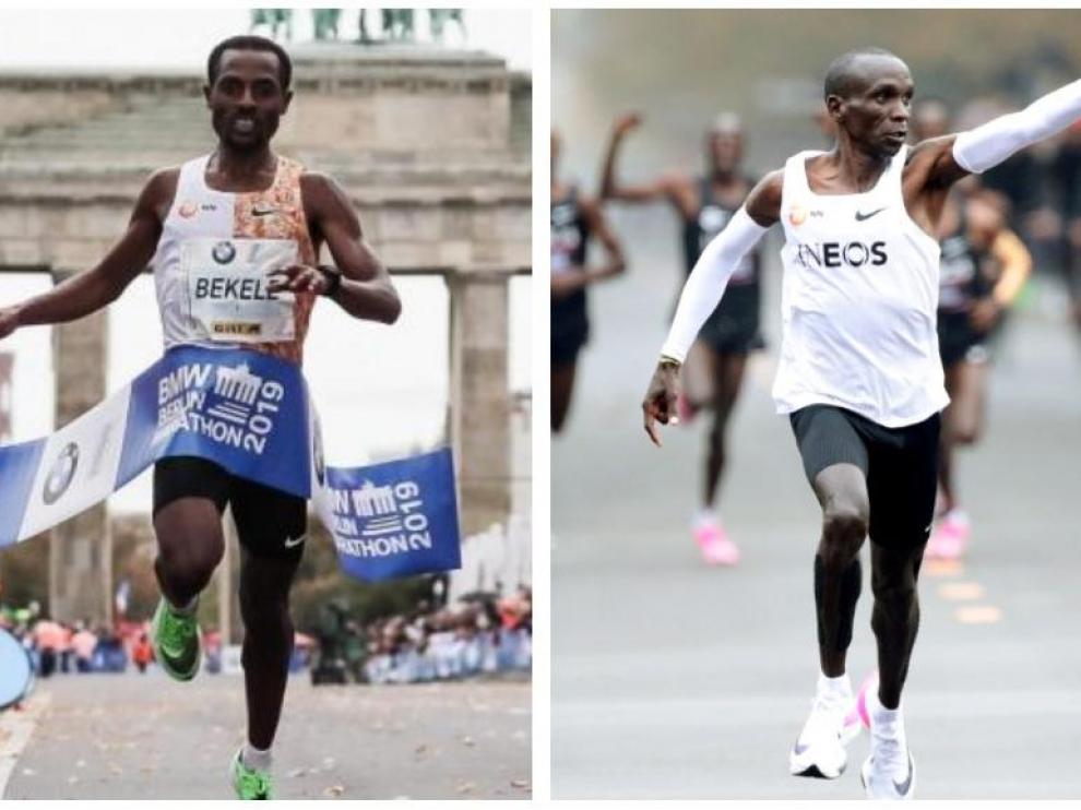 Kenenisa Bekele (i) y Eluid Kipchoge (d) se enfrentarán en el maratón de Londres.