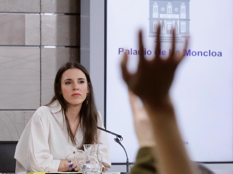 La ministra de Igualdad Irene Montero, durante la rueda de prensa posterior al Consejo de Ministros.