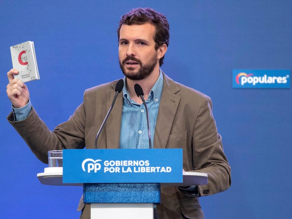 Pablo Casado durante su intervención en la cita de los populares en Murcia.