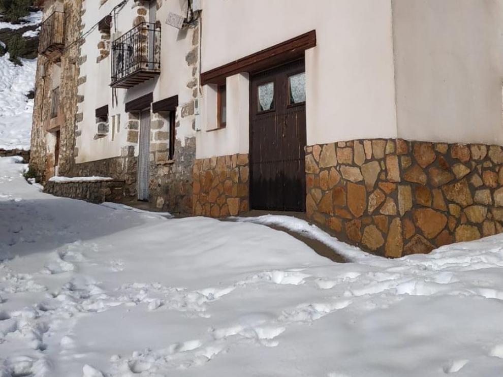 Nevada en Castelvispal, una pedanía de Linares de Mora (Teruel).