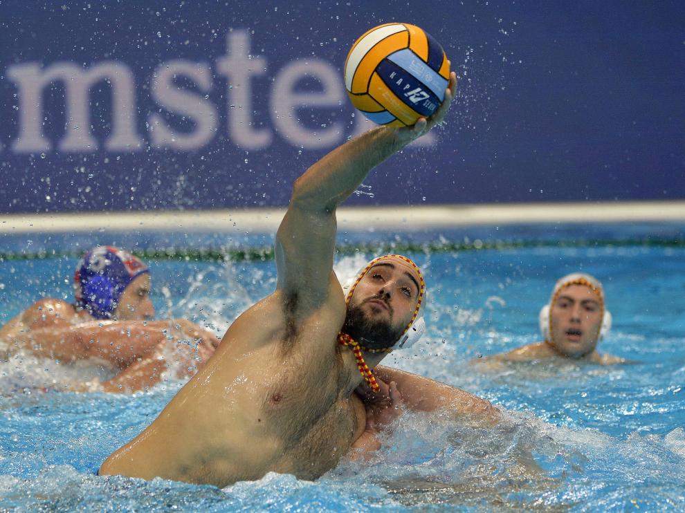 Lanzamiento del español Marc Larumbe en el partido de este viernes contra Croacia