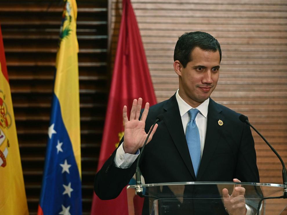 Juan Guaidó durante su rueda de prensa en el Ayuntamiento de Madrid.