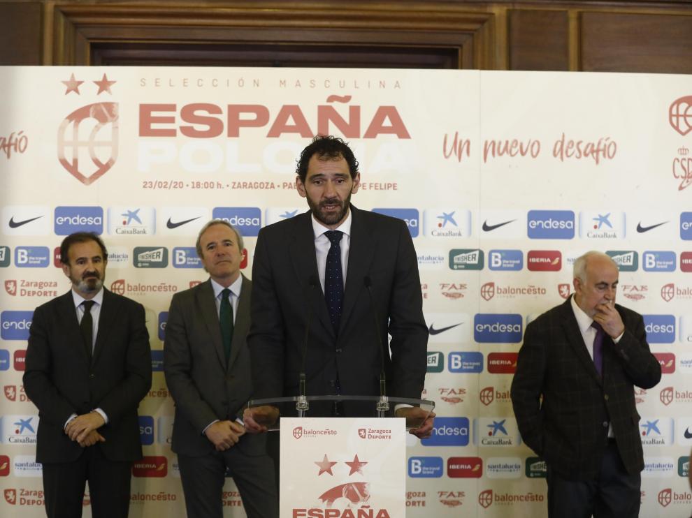 El presidente de la Federación Española de Baloncesto, Jorge Garbajosa, en la presentación del partido de la selección española contra Polonia, que se celebrará el 23 de febrero