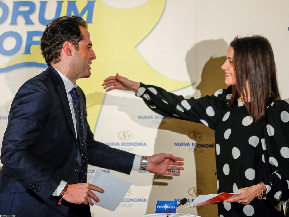 Ignacio Aguado e Inés Arrimadas, este jueves, en Desayuno de Nueva Economía Fórum.