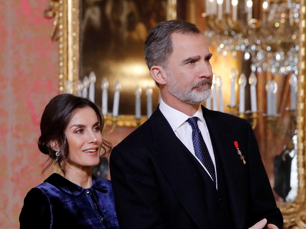 Felipe VI y Letizia, en la recepción del cuerpo diplomático, este miércoles.