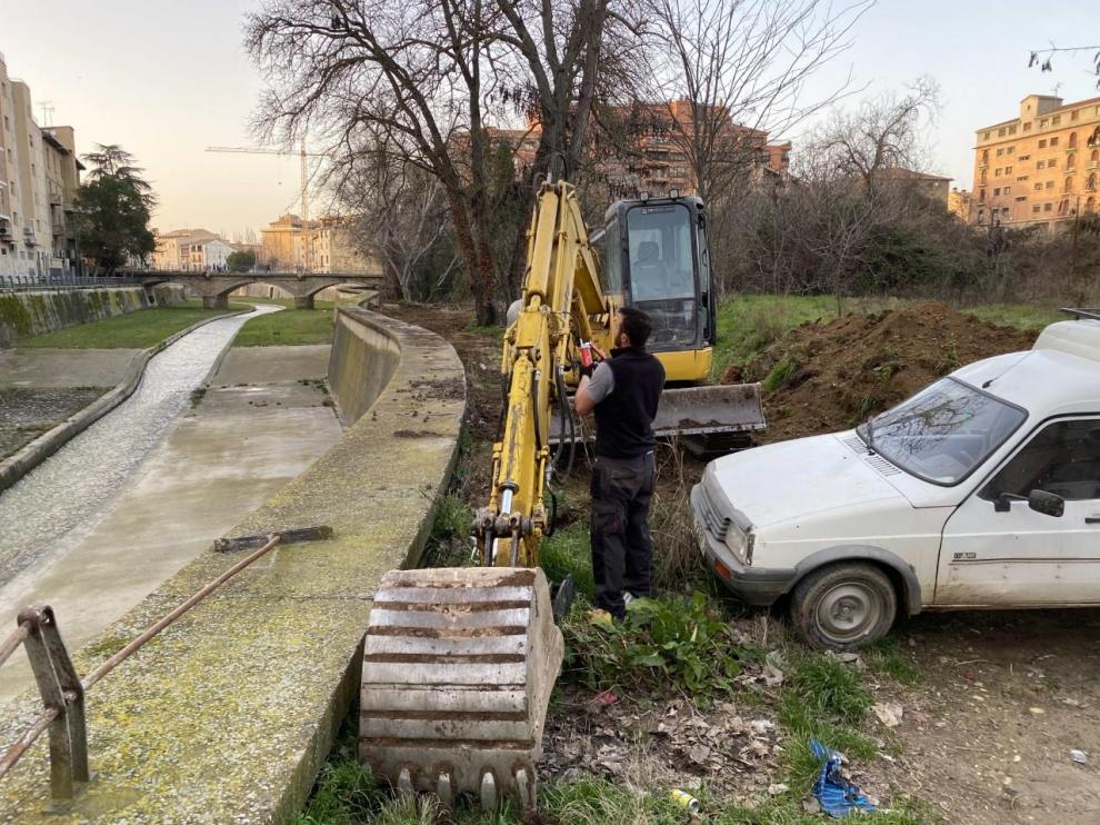 Obras en el paseo de los Enamorados, en Barbastro.