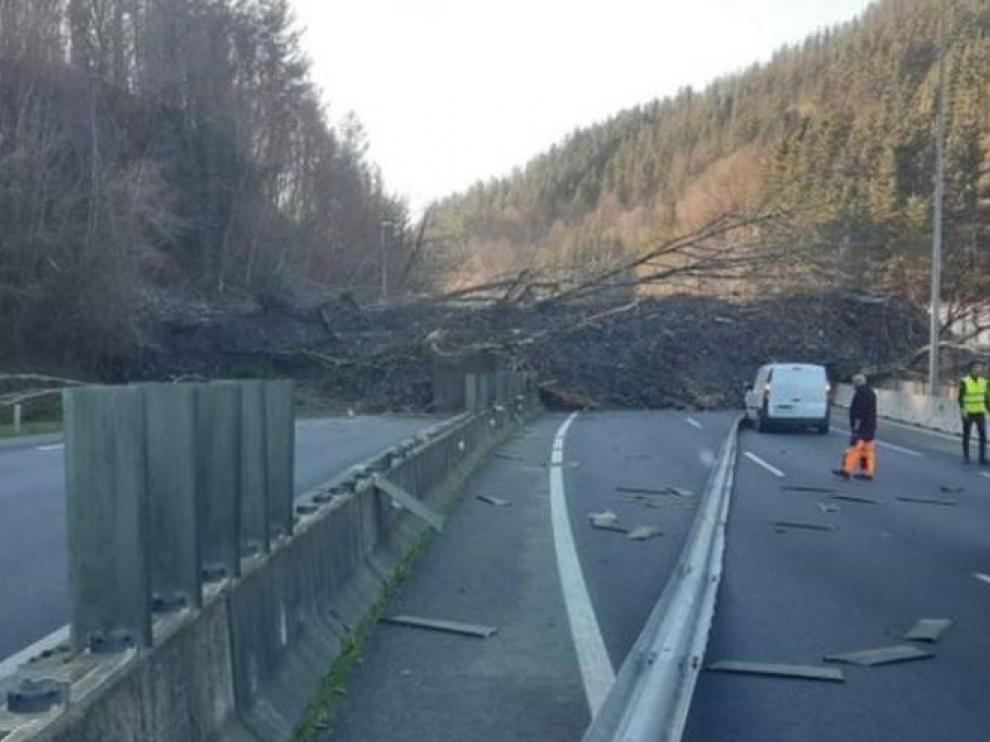 Imagen del desprendimiento en la AP-8, a la altura de Zaldibar (Vizcaya)