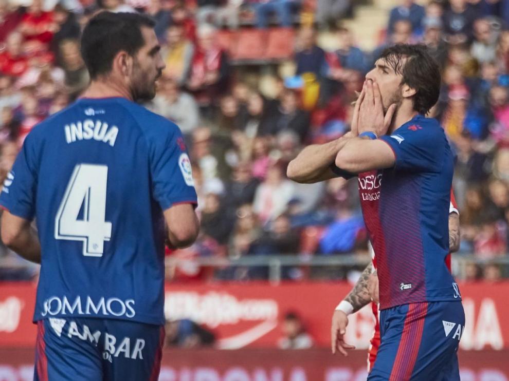 Imagen del choque de esta tarde entre el Girona FC y la SD Huesca