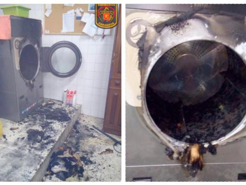 Así ha quedado la secadora en la que se ha originado el incendio