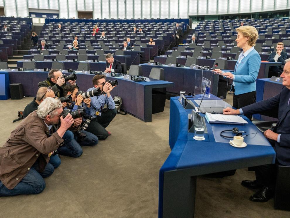 Ursula von del Leyen, durante su intervención de este martes en el Parlamento Europeo.