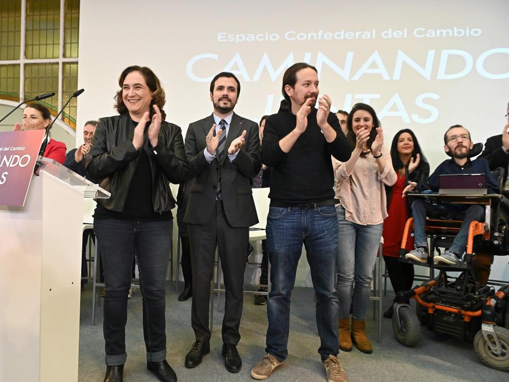 Colau, Garzón, Iglesias, Montero y Echenique, en un encuentro con el que se busca visibilizar sintonía con IU y los comunes