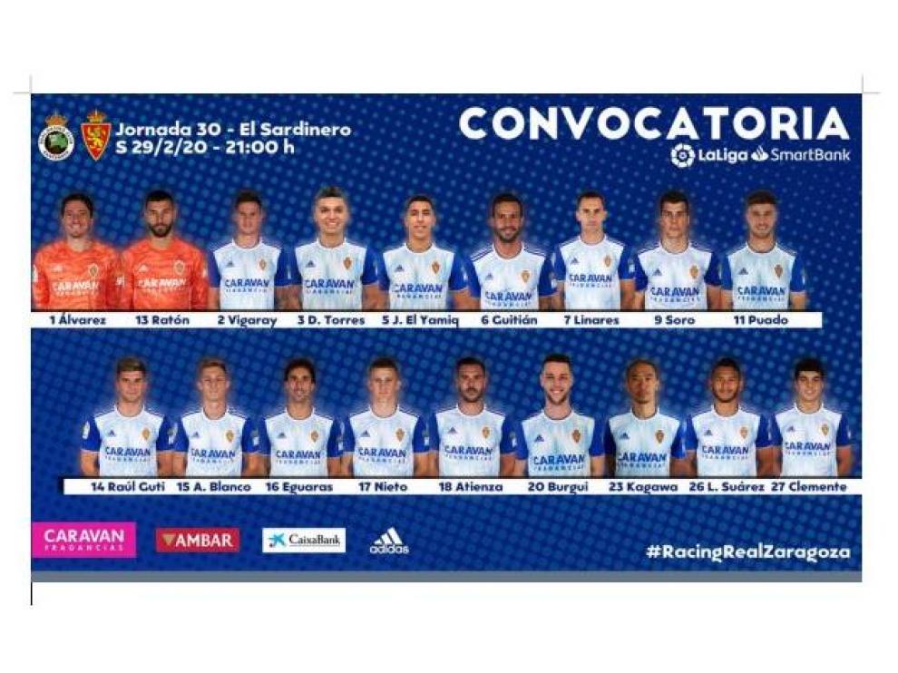 Lista de 18 convocados por Víctor Fernández que viajan este viernes por la tarde a Santander para jugar en la noche del sábado ante el Racing.