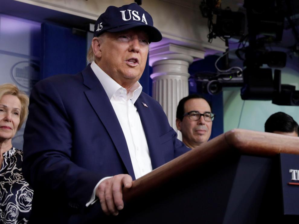 President Donald Trump with the Coronavirus Task Force hold a press briefing in Washington