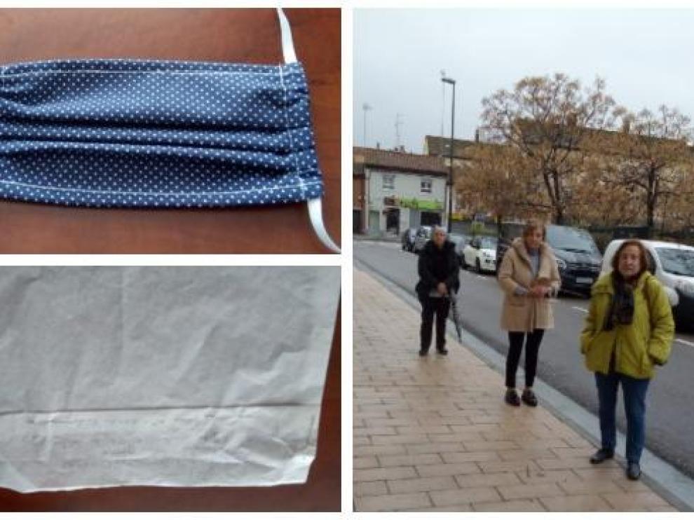 Varias mujeres hacían fila esta mañana para recoger tela y un patrón para fabricar mascarillas en una mercería de Miralbueno.