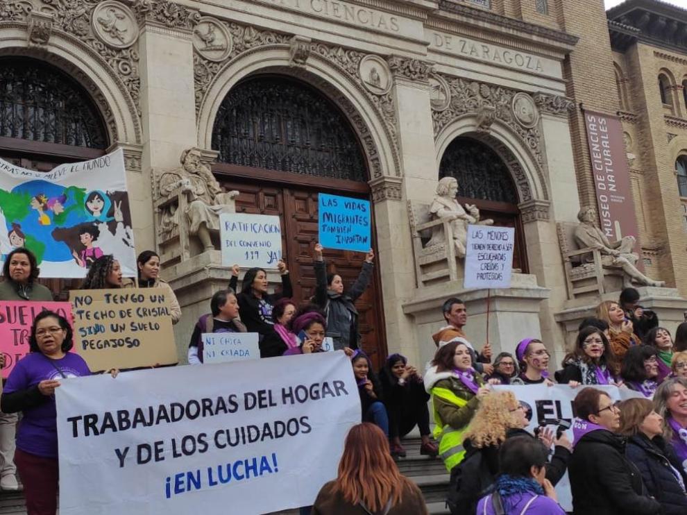 Manifestación de las empleadas del hogar el pasado 8 de marzo en Zaragoza.