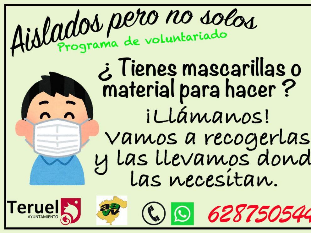 Cartel del servicio de recogida de mascarillas del Ayuntamiento de Teruel.