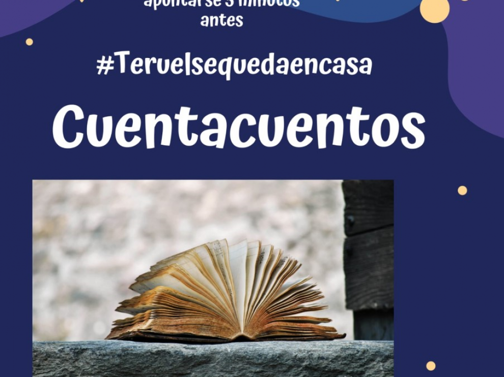 Cartel que ofrece cuentacuentos on-line para ocupar el tiempo de ocio-