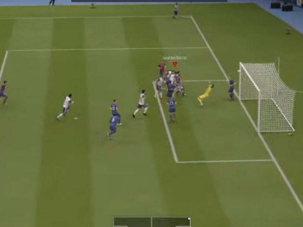 Imagen del encuentro virtual disputado ayer entre Real Zaragoza y Huesca en el FIFA 20.