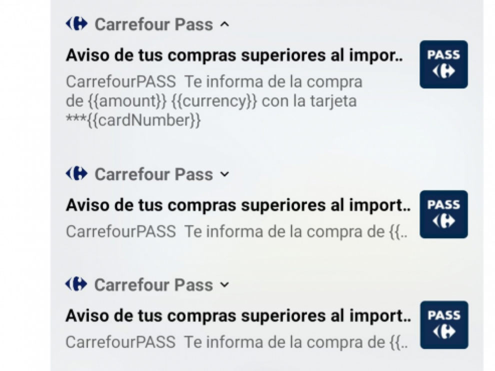 Mensaje de la app de Carrefour.